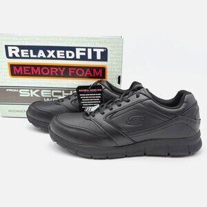 NEW Skechers Men's Slip Resistant Memory Foam Lace Up Work Shoes 77156 Black